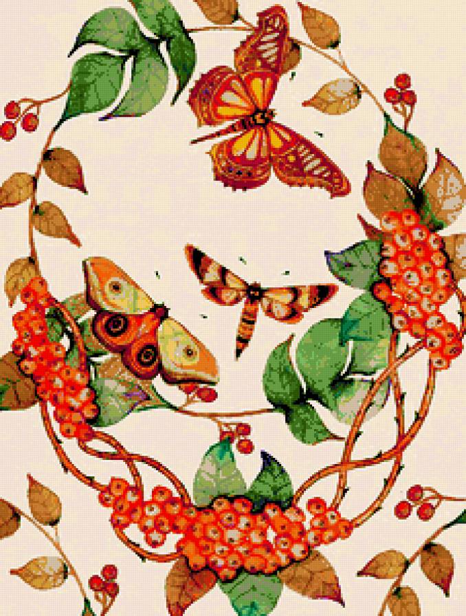 Панно "Бабочки и Ягодки" - красота, бабочки, бабочка, рябина, панно, ягодки, калина - предпросмотр