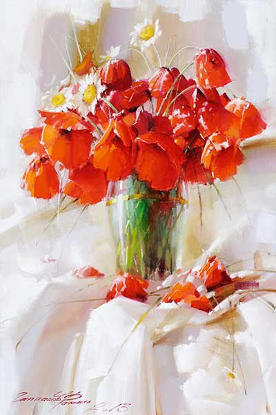 акварель - маки, ромашки - оригинал