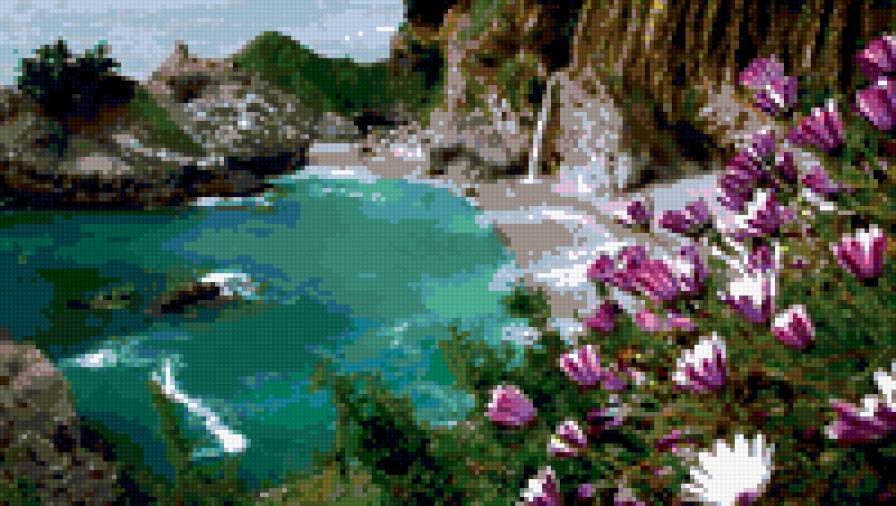 озеро в горах - вода горы цветы - предпросмотр