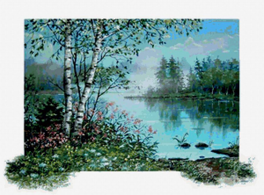 картина - природа, лето, речка, пейзаж, лес - предпросмотр