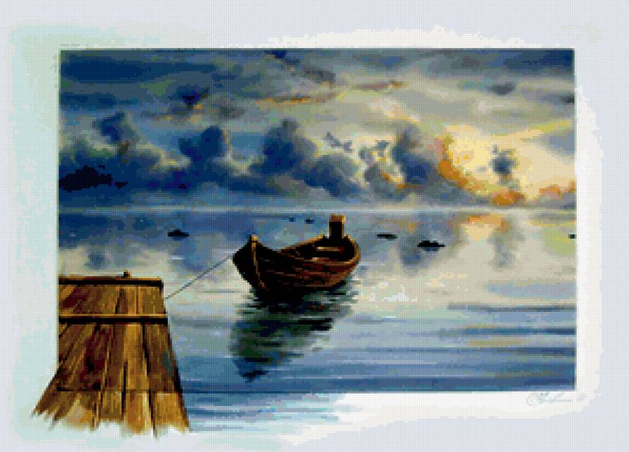 картина - пейзаж, речка, лето - предпросмотр