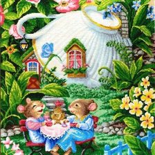 Схема вышивки «мышки за чаем»