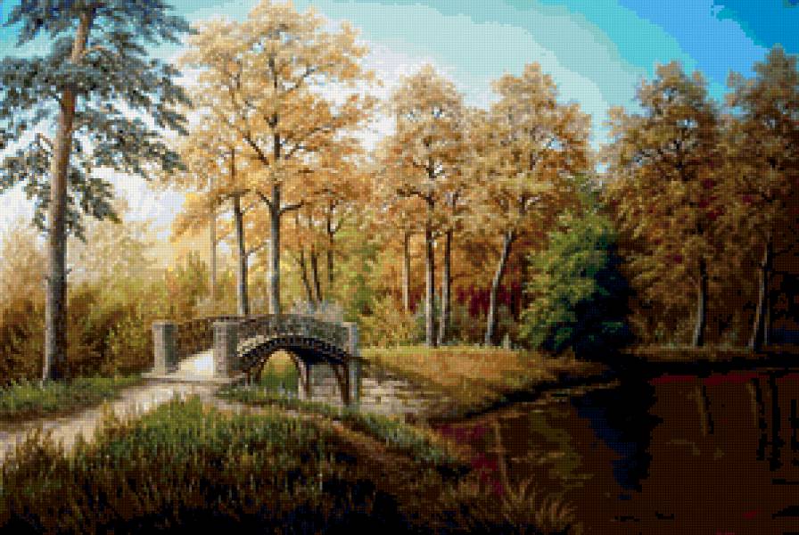 картина - пейзаж, природа, лето, речка, лес - предпросмотр