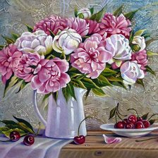 Схема вышивки «Пионы и черешня»