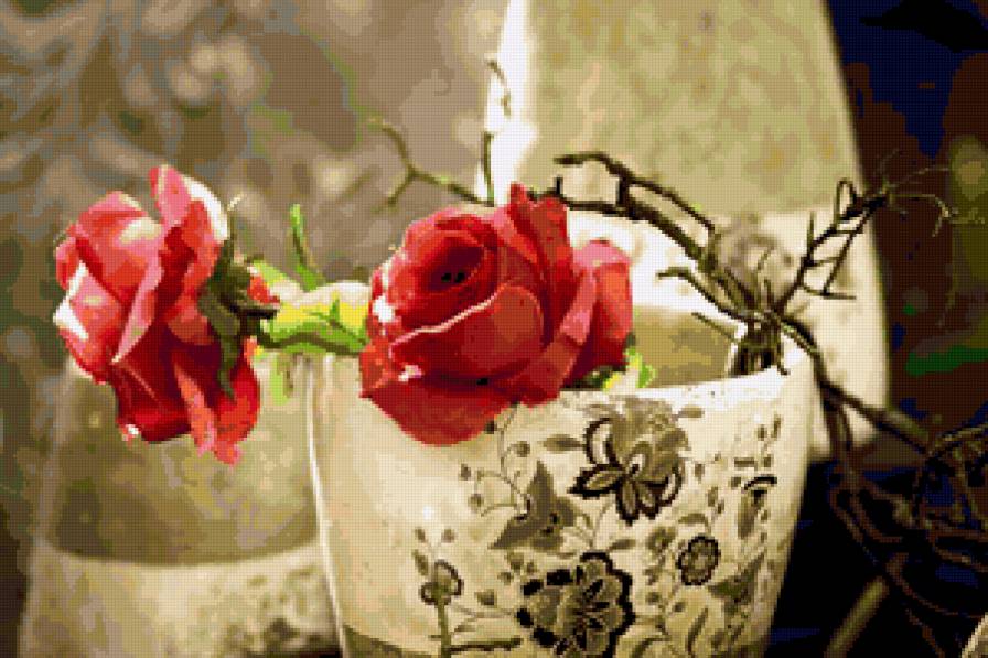 Розы в горшке Anchor - цветы, панно - предпросмотр