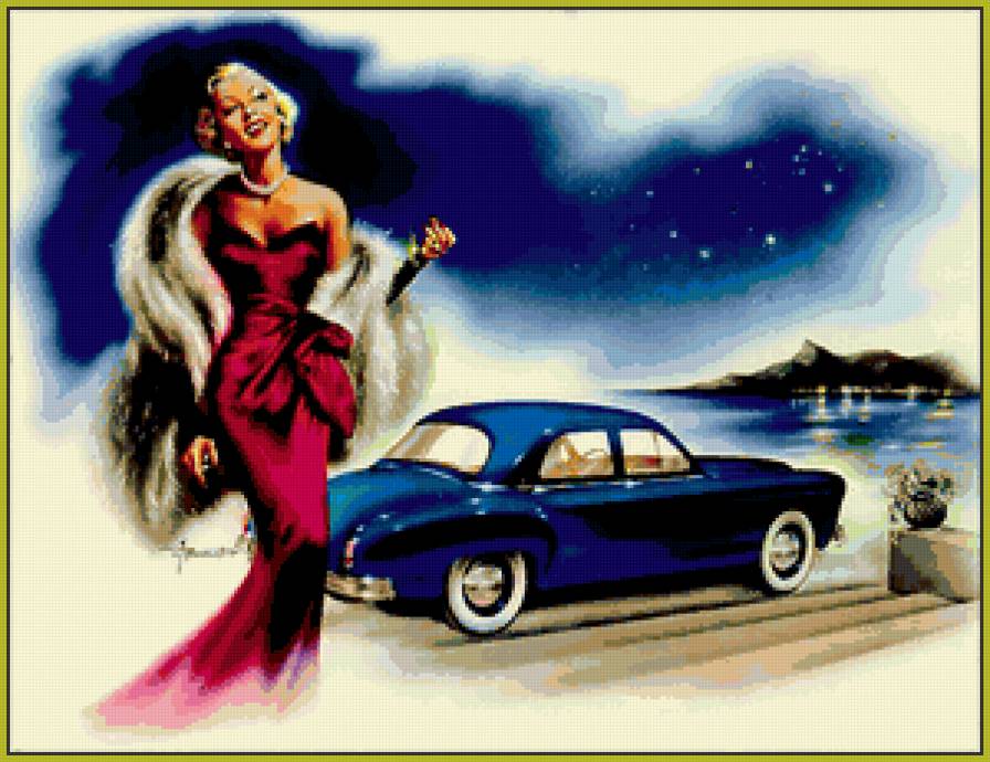 южная ночь - женщина, ночь, машина - предпросмотр