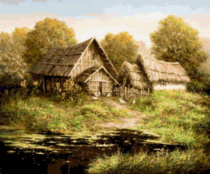 Хуторок. Михаил и Елена Иваненко - лето, домики, пейзаж, деревня - предпросмотр