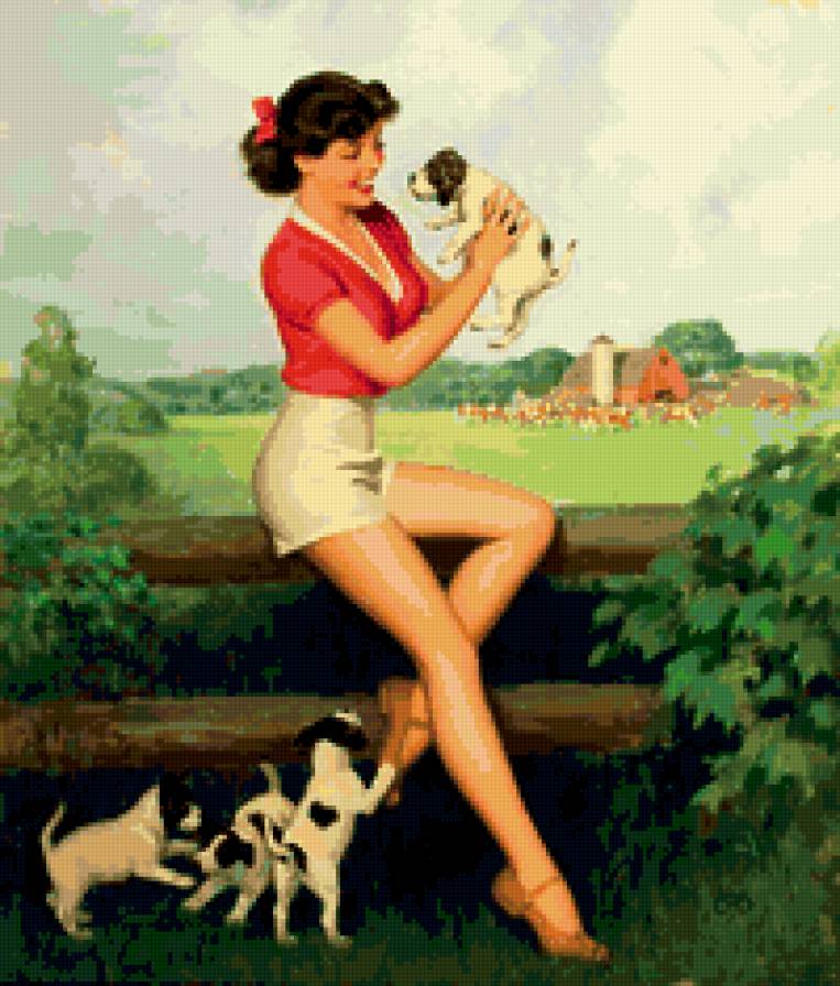 девушка - пейзаж, лето, собака, девушка - предпросмотр