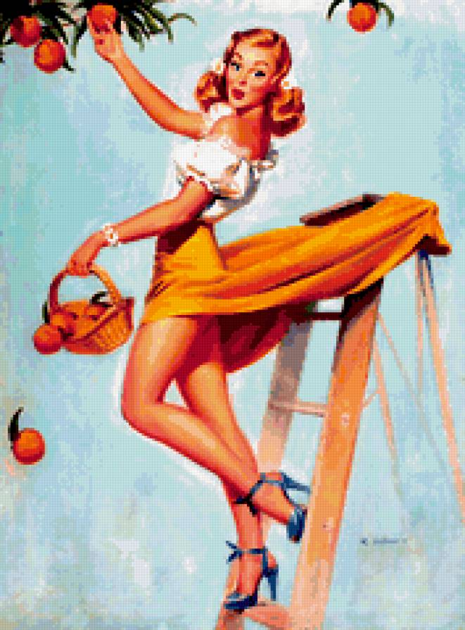 девушка - пин-ап, девушка, лето, яблоки - предпросмотр
