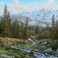 Схема вышивки «Пейзаж, лес, река, горы»