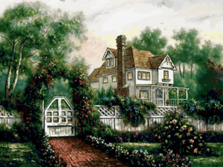 дачный домик - природа, лето, цветы, пейзаж - предпросмотр