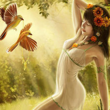Схема вышивки «девушка с птицами»