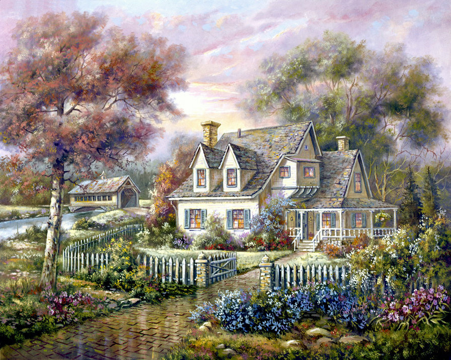 дачный домик - цветы, природа, пейзаж, лето - оригинал