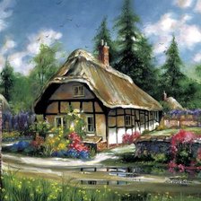 Схема вышивки «домик в лесу»