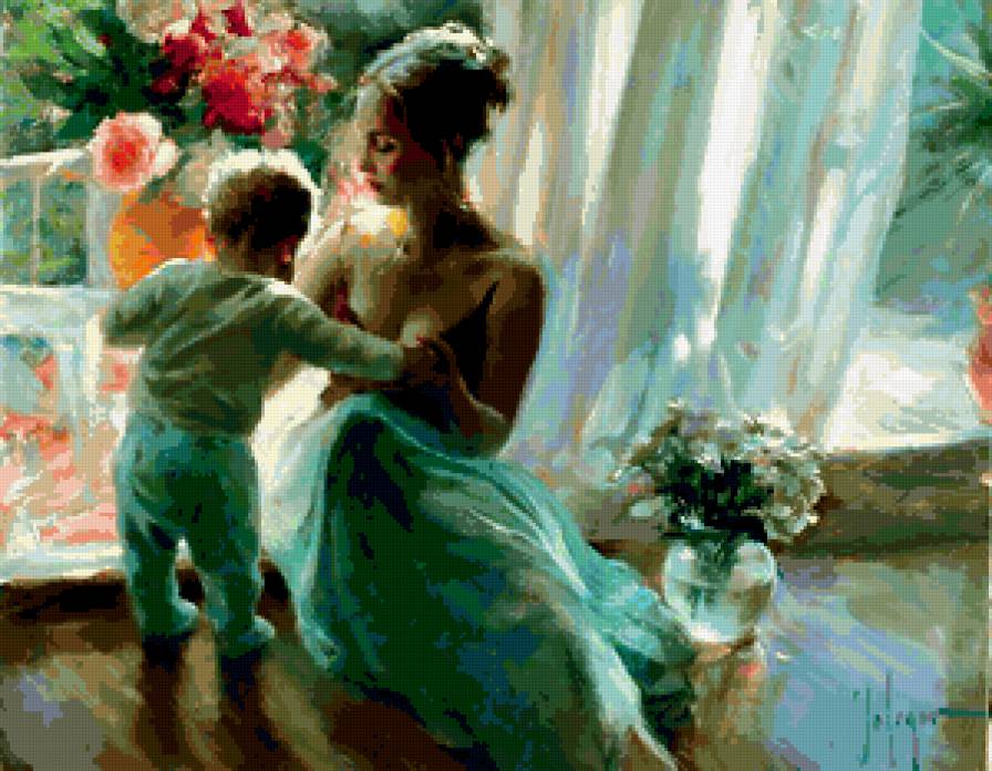 Мама - девушка, мама, она, женщина, ребенок, дети, цветы - предпросмотр