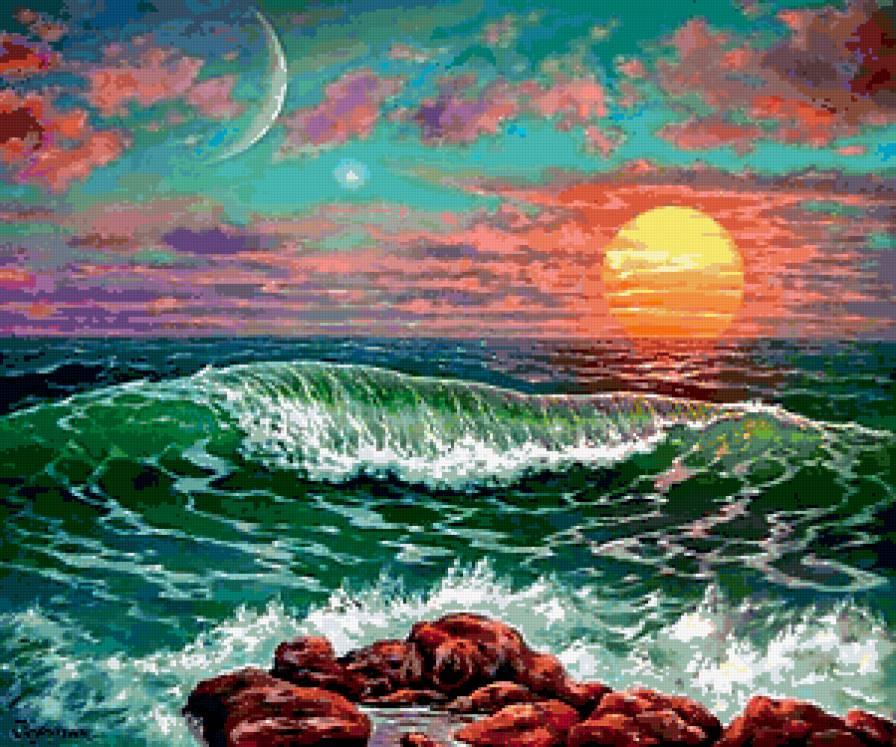 Красный закат - солнце, море, закат - предпросмотр