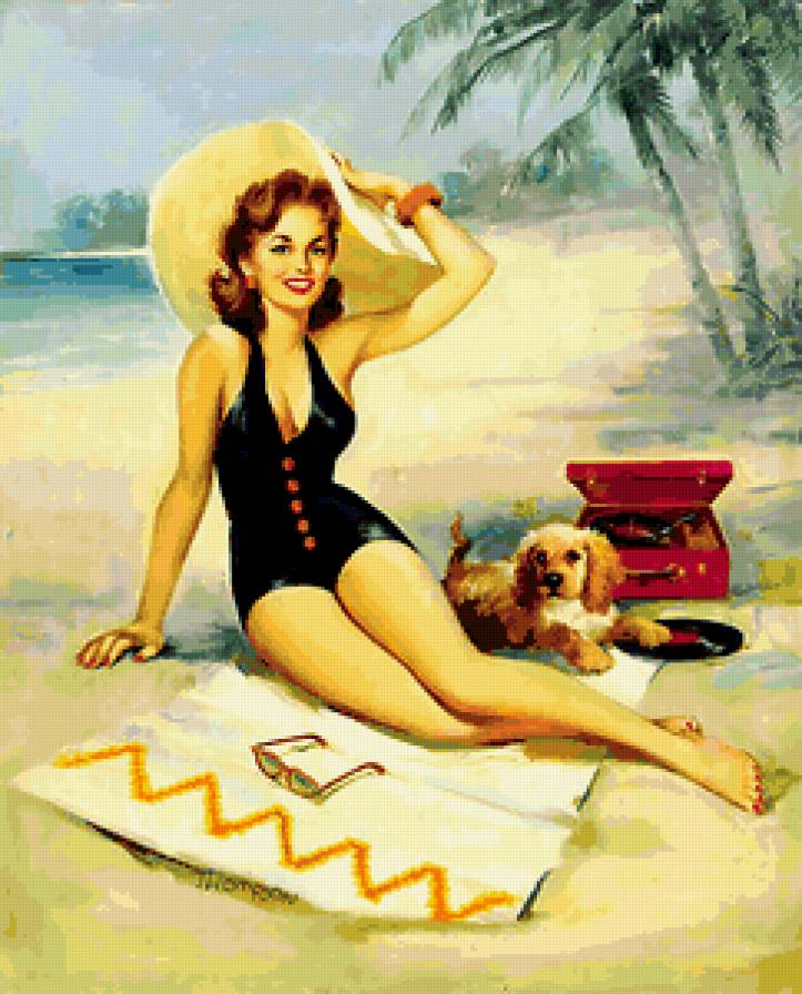 Красотка Пин-ап - пляж.лето, девушка. красотка - предпросмотр