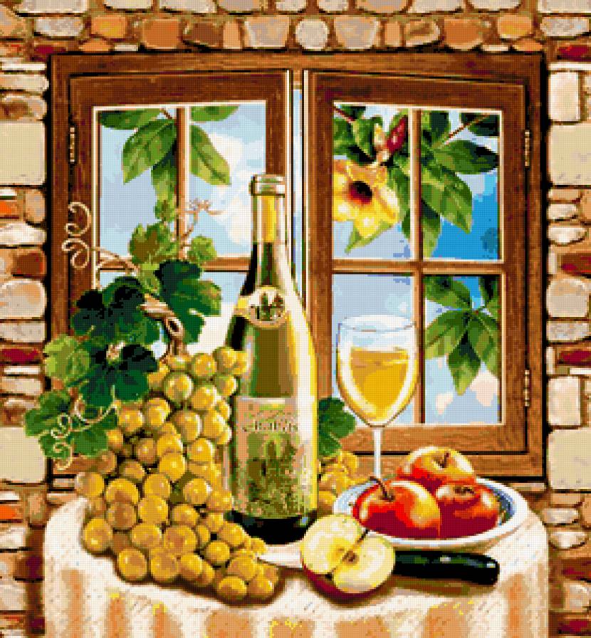 натюрморт - вино, фрукты - предпросмотр