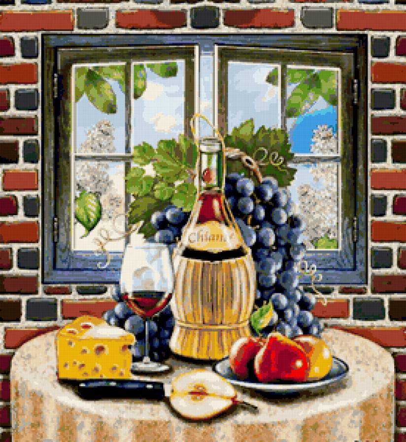 натюрморт - сыр, вино, фрукты - предпросмотр