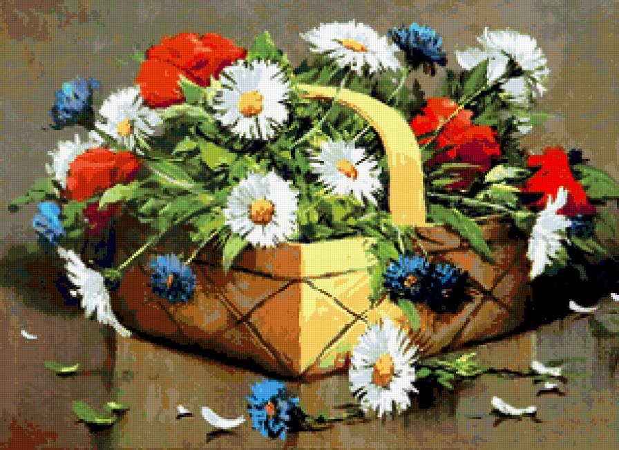 Полевые цветы - ромашки, букет, ромашка, васильки, цветы, полевые, маки, мак - предпросмотр