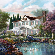 Схема вышивки «дом у пруда»