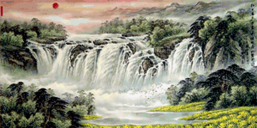 водопад - вода, природа, цветы, лето - предпросмотр