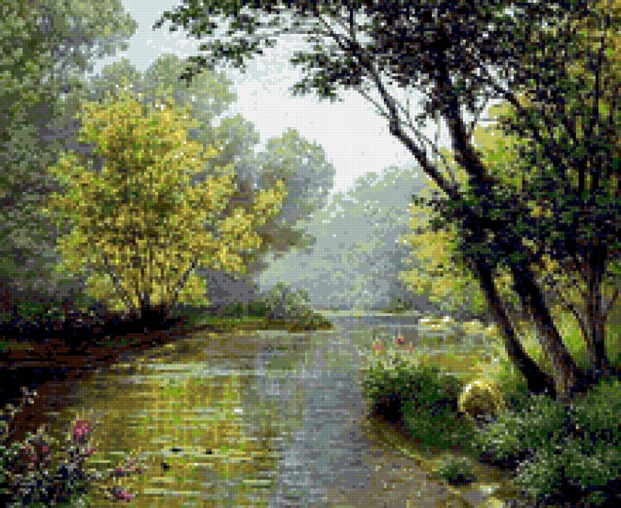 Пруд - озеро, пейзаж, лес - предпросмотр