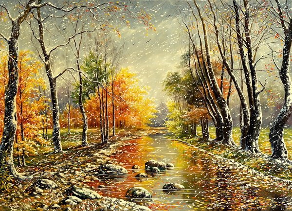 картина - осень, природа, речка, пейзаж - оригинал