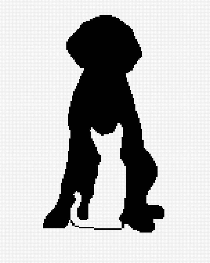 Кошка и собака - черно-белый, собака, кошка - предпросмотр