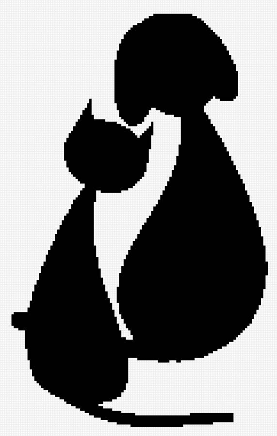 Кошка и собака - собака, кошка, черно-белое - предпросмотр