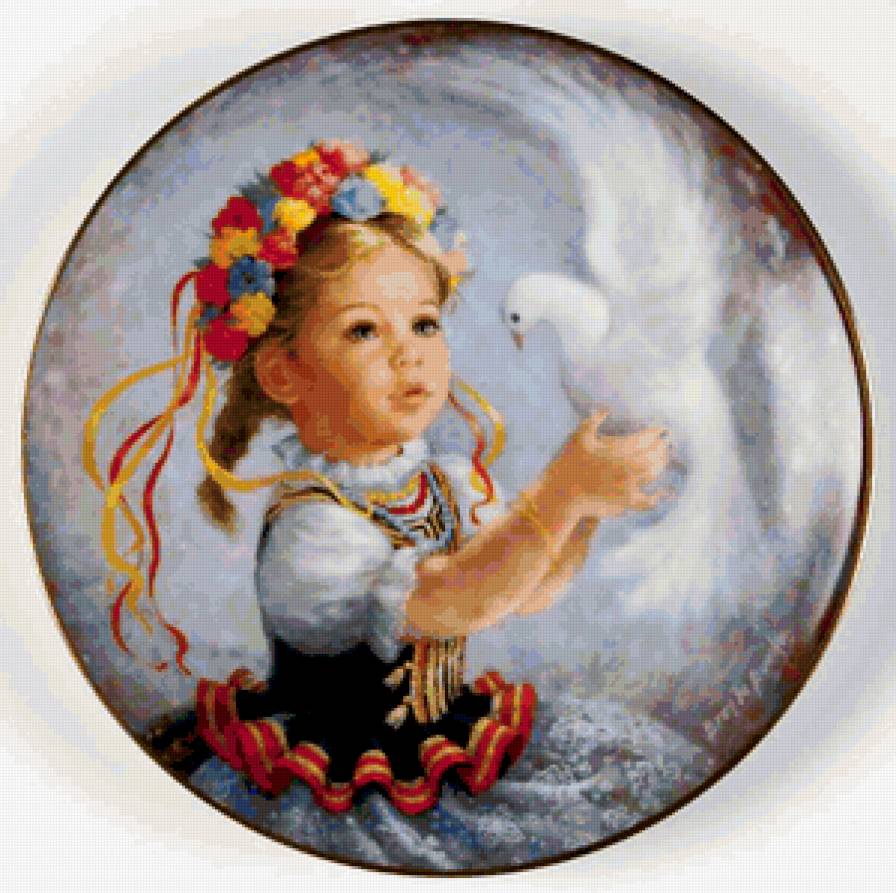 девочка с голубем - девочка, голубь, цветы - предпросмотр