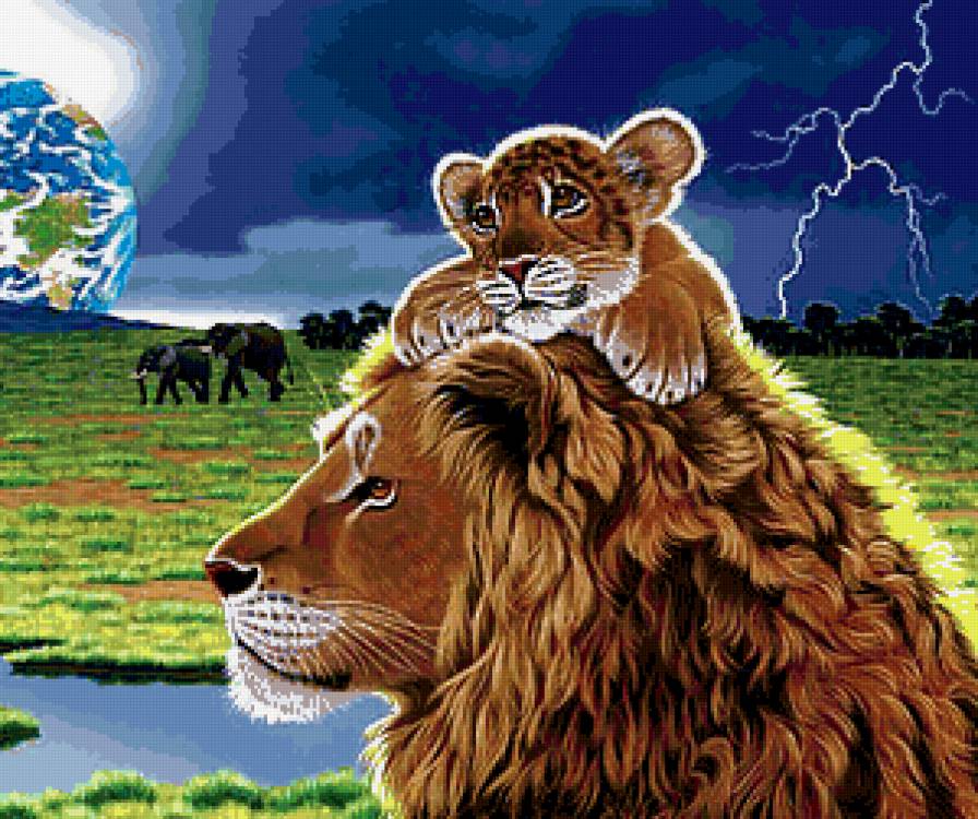 Отец и сын - животные, саванна, львы, дикая природа - предпросмотр