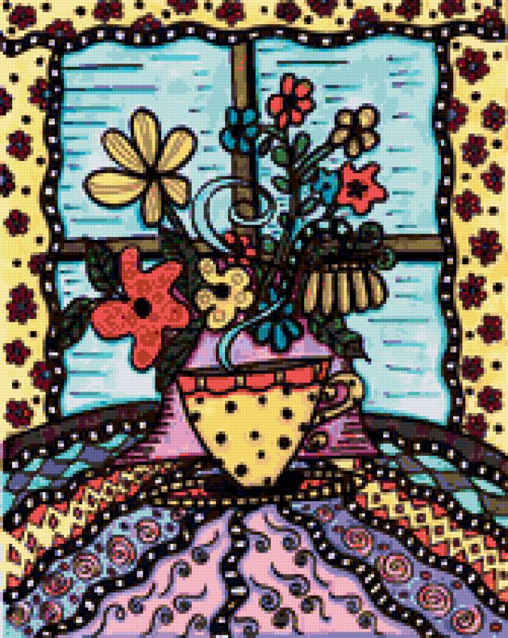 Букетик чая. - рисунок, чашка, чай, кухня - предпросмотр