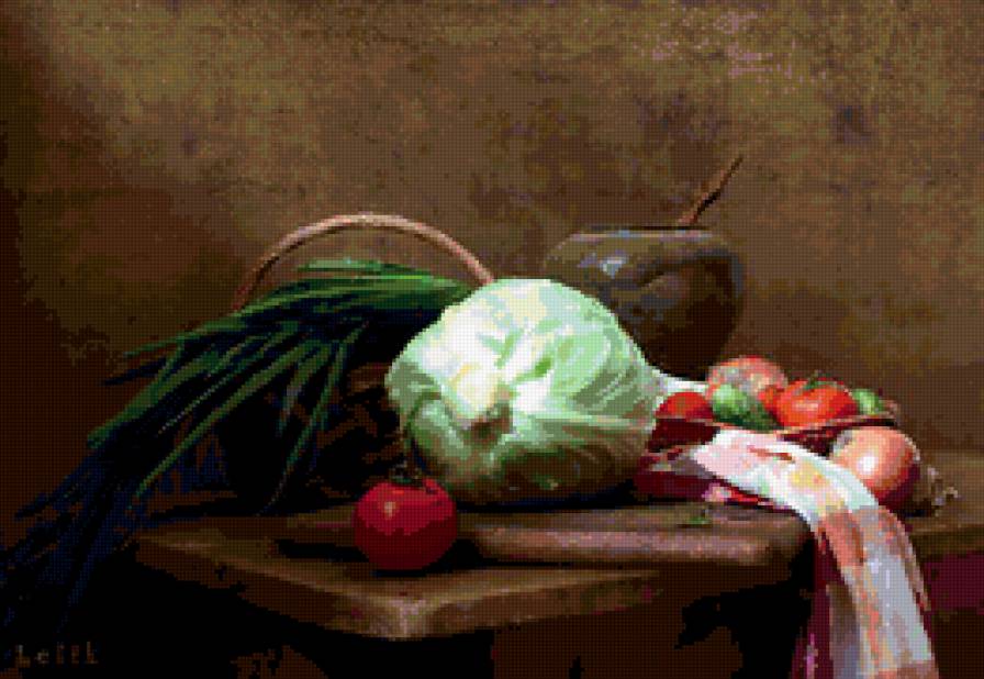 натюрморт на кухню - натюрморт, зелень, на кухню, овощи, капуста - предпросмотр