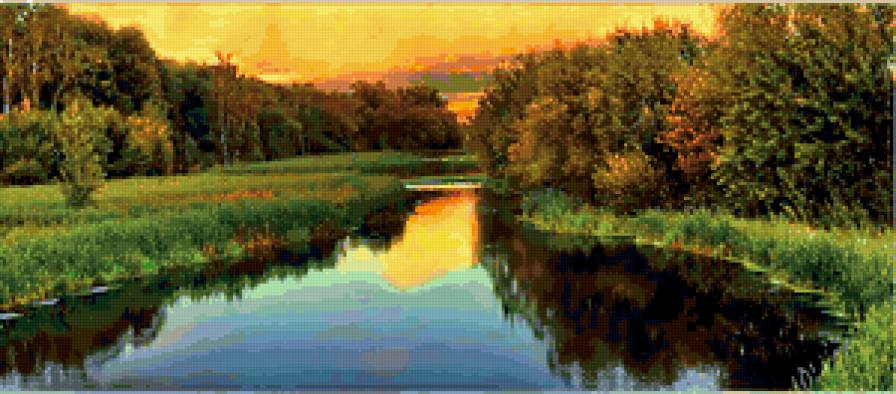 закат на реке - вечер, природа, река, пейзаж, закат, деревья - предпросмотр