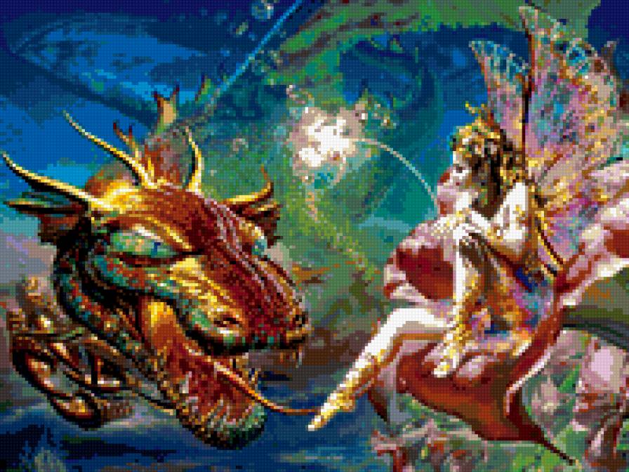 парочка - эльф, фентэзи, дракон - предпросмотр