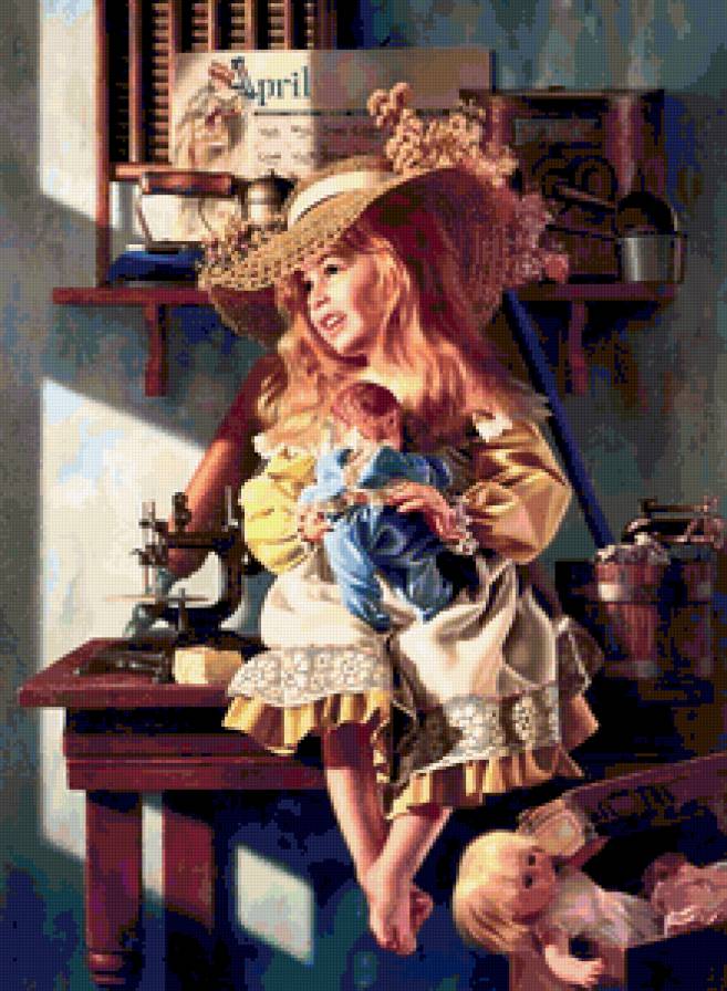 №388327 - девушка, живопись, фэнтези, красота женщины, цветы, картины, дети - предпросмотр