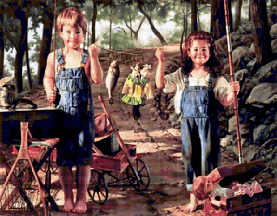 №388345 - картины, дети, живопись, девушка, цветы, красота женщины, фэнтези - предпросмотр