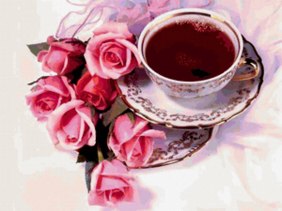 чашка чая - розы, чай.цветы, чашка - предпросмотр