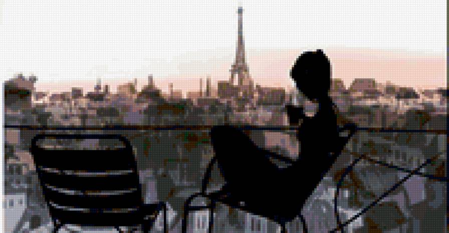 Девушка в Париже - девушка, кофе, эскиз, париж - предпросмотр