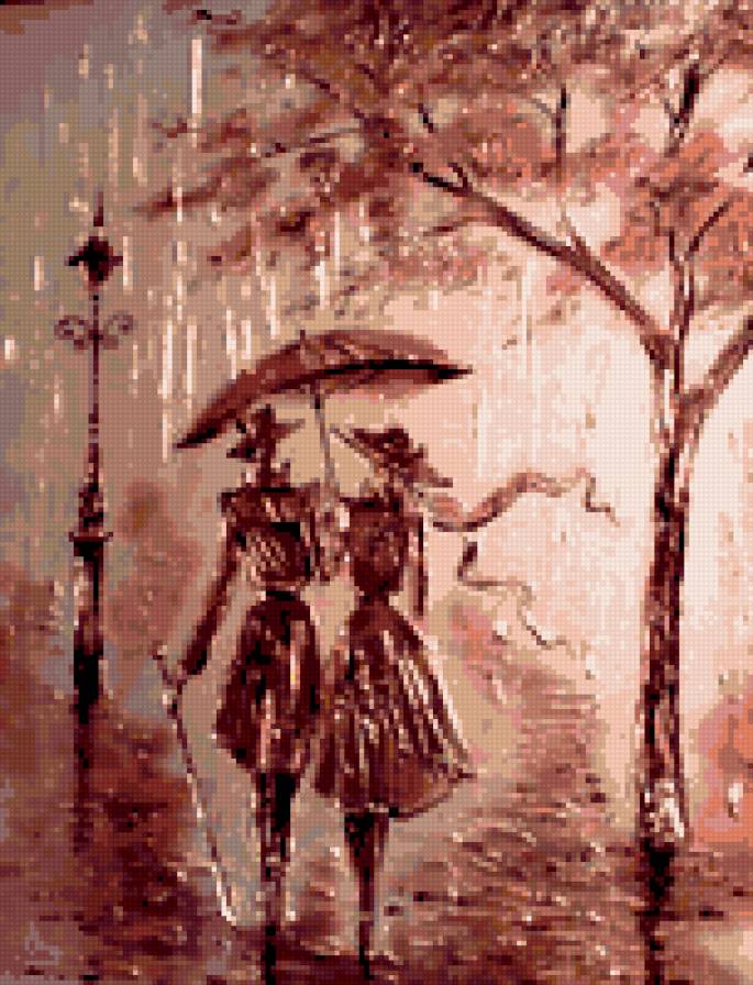 Пара под зонтом картина - эскиз, картина, пара, зонт - предпросмотр