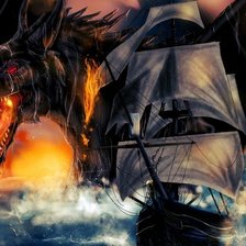 Схема вышивки «Дракон и корабль»