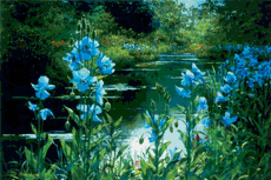 Река с голубыми маками! - река, маки, природа - предпросмотр