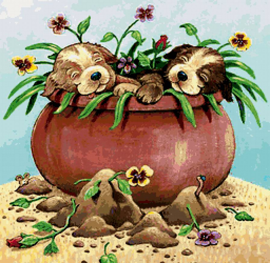 Маленькие проказники - цветы, собачки - предпросмотр