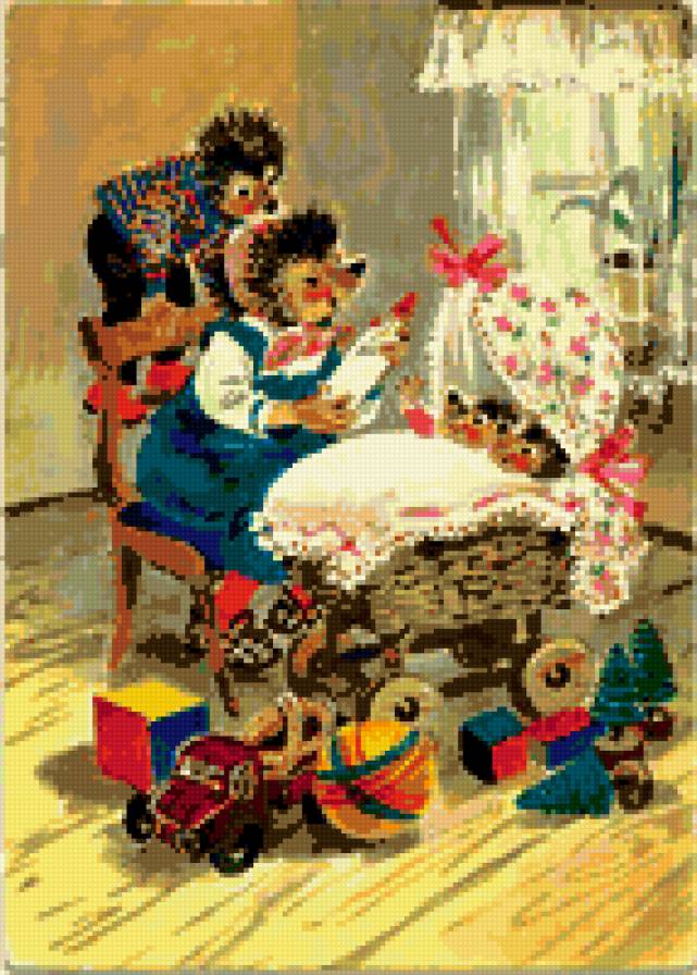 Серия ёжики "Маленькое счастье" - немецкие открытки, семья ежиков - предпросмотр