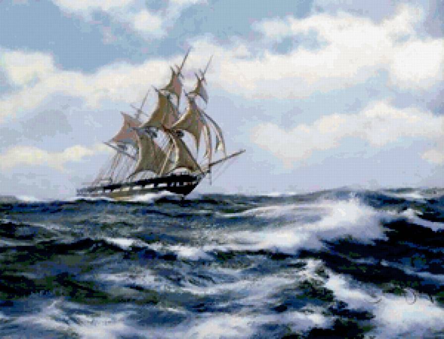 Белый корабль - корабль, пейзаж, море - предпросмотр