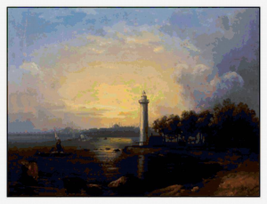 Маяк - закат, пейзаж, берег, маяк, море - предпросмотр