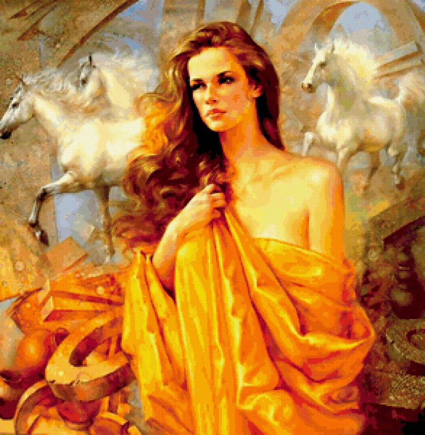 Золотоволосая девушка - женский образ, лошадь, женщина - предпросмотр