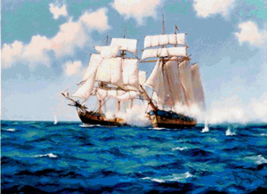 Морской бой - битва, корабль, море, сражение, пейзаж - предпросмотр