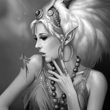 Схема вышивки «девушка с перьями черно белая»